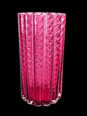 Vintage Pilgrim Glass Cranberry Ionic Optic Vase #1726 Hand Blown